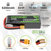 Ovonic 3S 5200mAh 130C LiPo Battery with XT60 to TRA Plug for 1/10 RC Slash Rustler Stampede